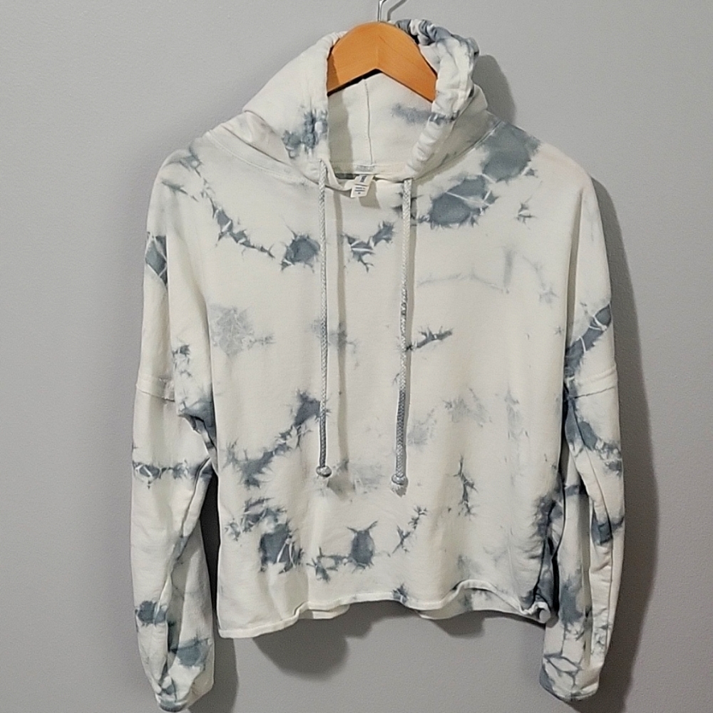 Womens US Apparel navy blue/white tie dye cropped cotton hoody